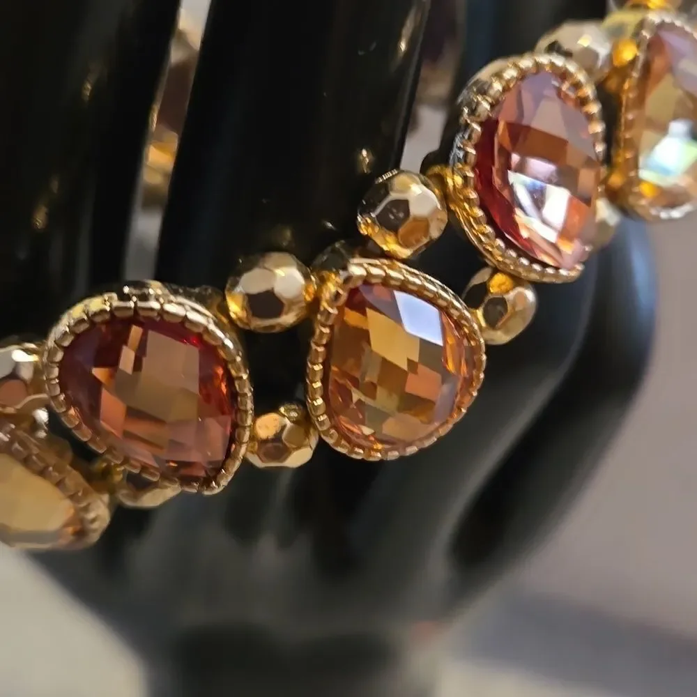2 tone Amber and Gold Stretch Bracelet